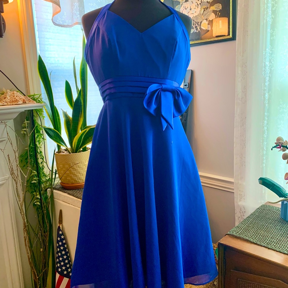 Alfred Angelo Cobalt Blue Halter Dress
